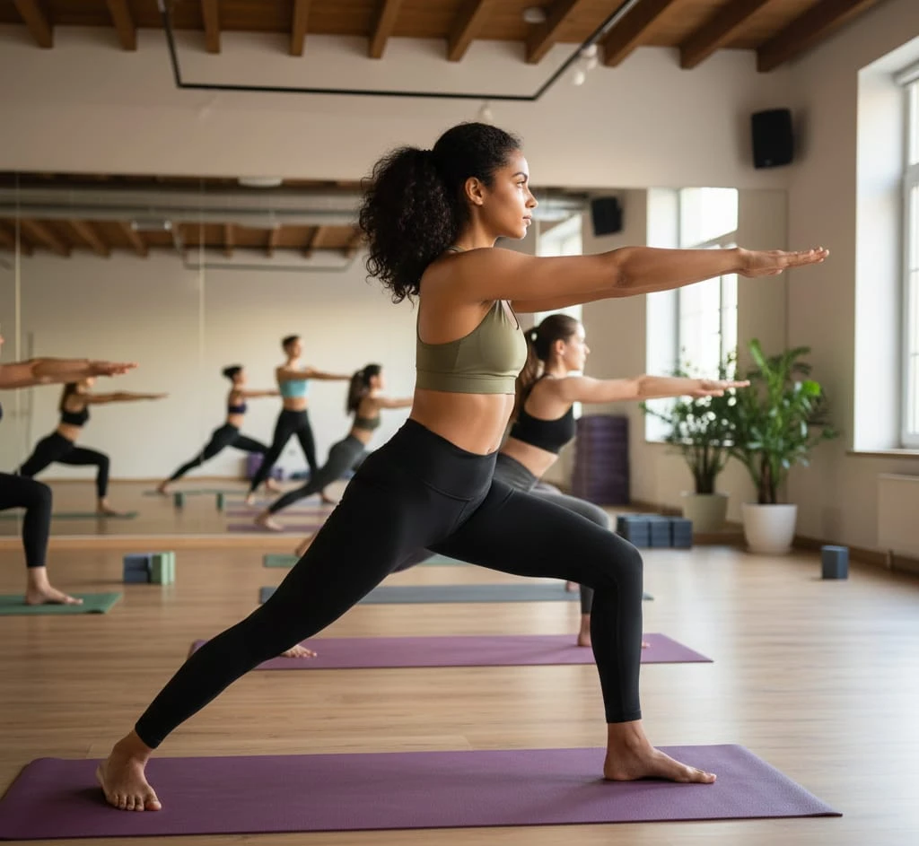 Lezione di yoga di gruppo negli studi a Verona