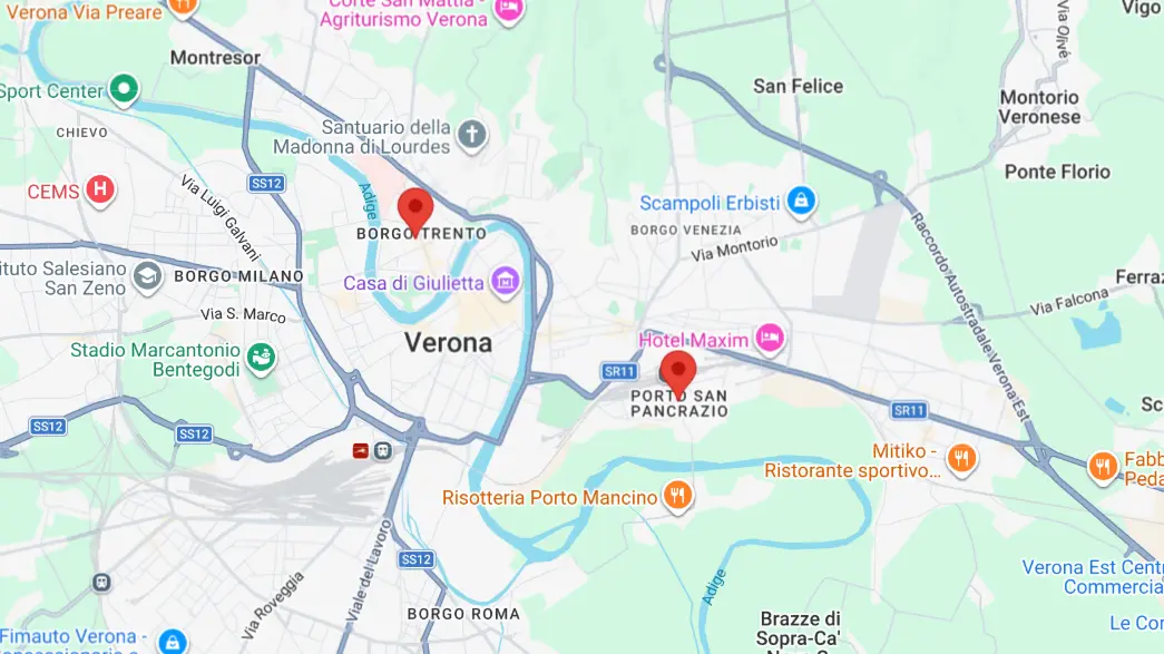 Mappa degli studi Prana Yoga a Verona: Borgo Trento e Porto San Pancrazio